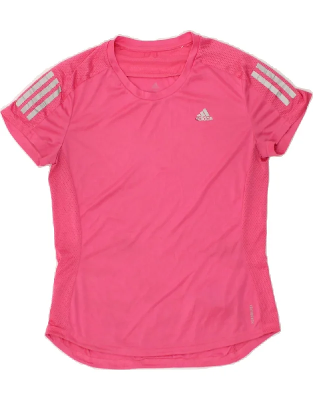 ADIDAS Womens Aeroready Graphic T-Shirt Top UK 12/14 Medium Pink Polyester