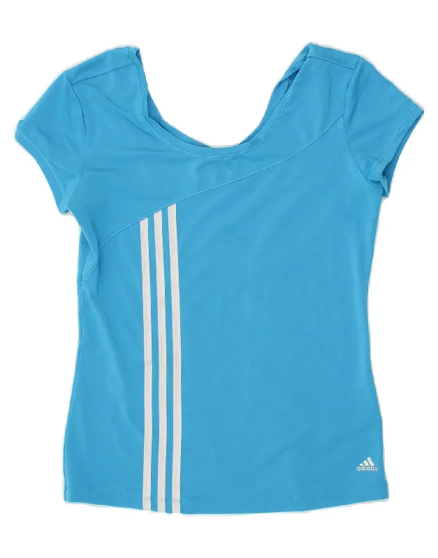 ADIDAS Womens Climacool Crop T-Shirt Top UK 14 Medium Blue Polyester