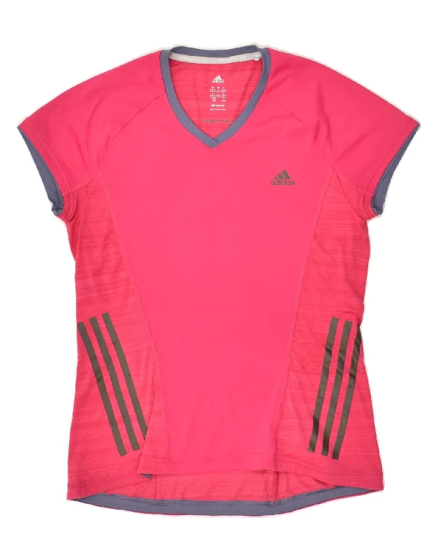 ADIDAS Womens Climacool Running T-Shirt Top UK 12/14 Medium Pink Polyester