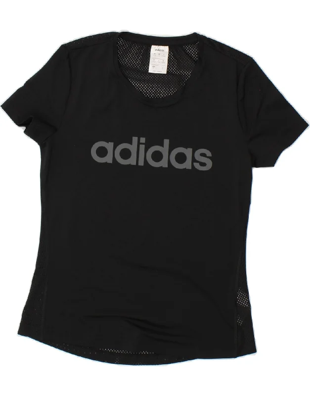 ADIDAS Womens Climalite Graphic T-Shirt Top UK 8/10 Small Black Polyester