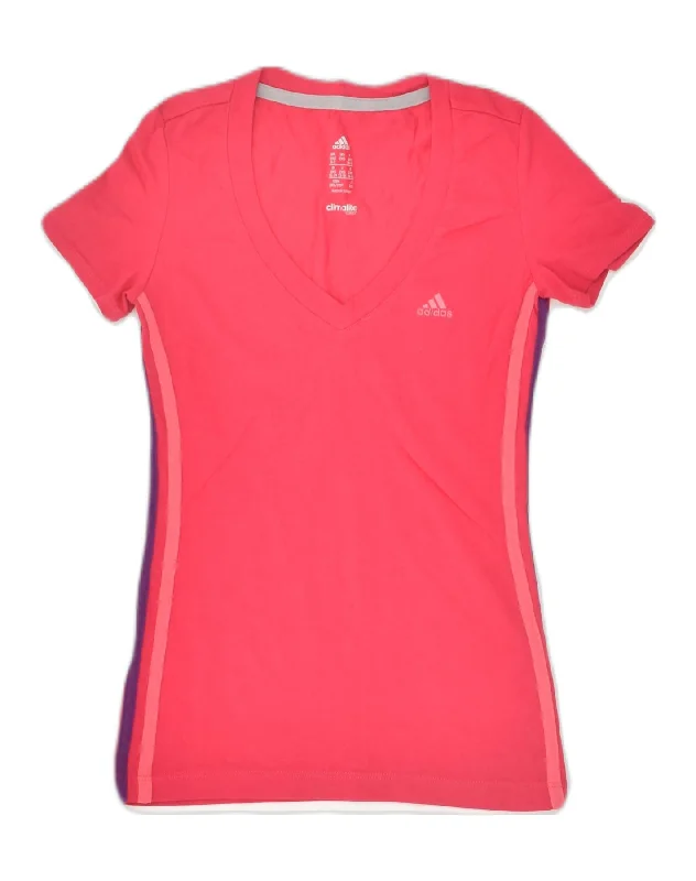 ADIDAS Womens Climalite T-Shirt Top UK 0/2 2XS Pink Cotton