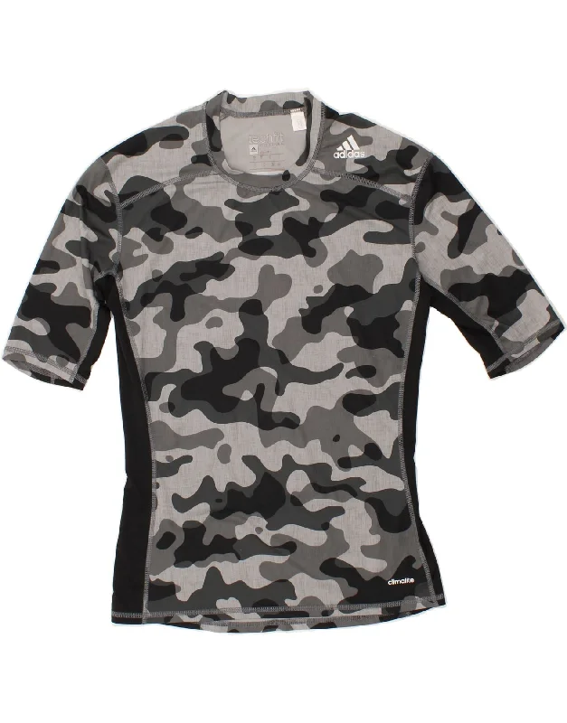 ADIDAS Womens Climalite T-Shirt Top UK 14 Large Grey Camouflage