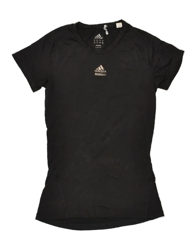 ADIDAS Womens Graphic T-Shirt Top UK 10 Small Black Polyester