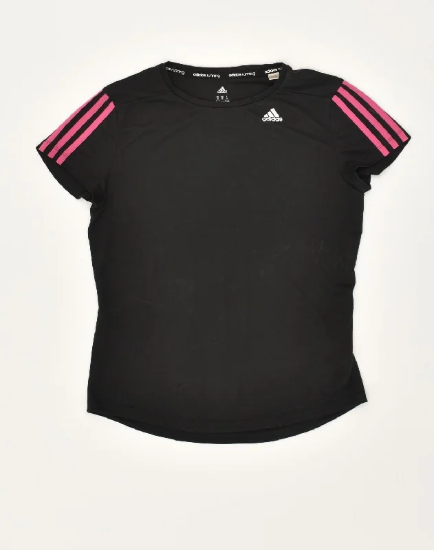 ADIDAS Womens T-Shirt Top UK 12/14 Medium Black Polyester