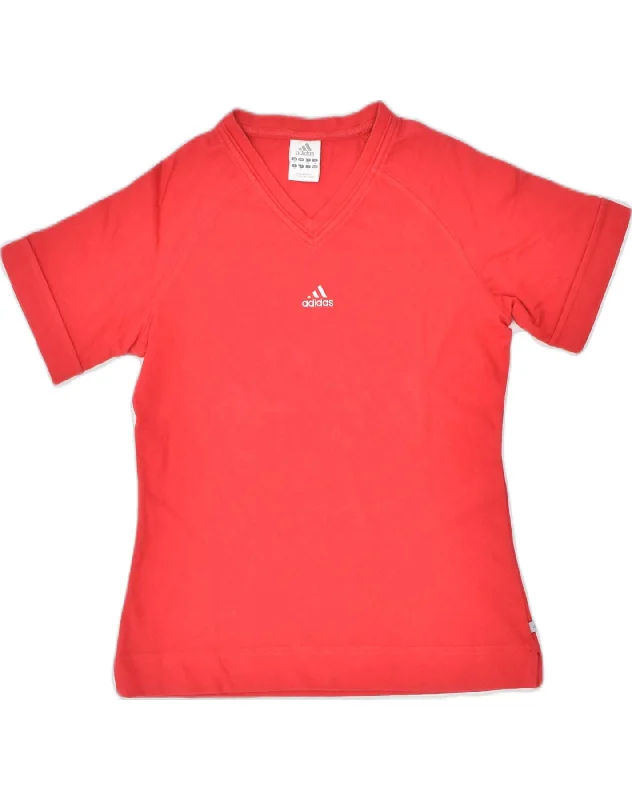 ADIDAS Womens T-Shirt Top UK 12 Medium Red Cotton