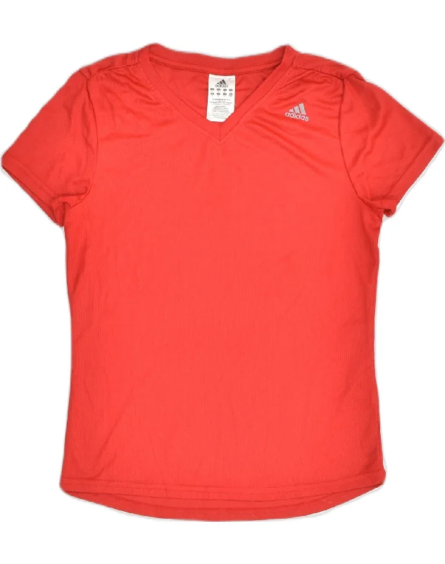 ADIDAS Womens T-Shirt Top UK 14 Medium Red Polyester