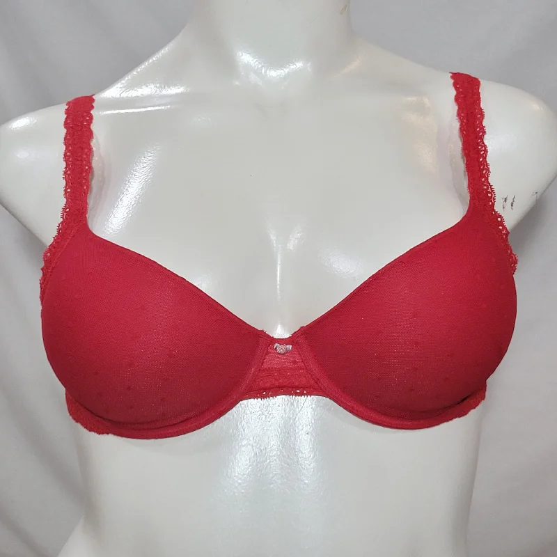 Gap Body Lace Trimmed Mesh Covered T-Shirt Underwire Bra 36D Red