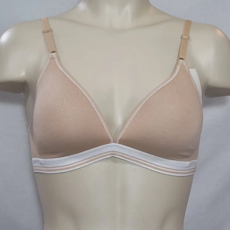 Hanes HC47 Cotton Stretch Wire Free T-Shirt Bra 34C Beige & White NWT