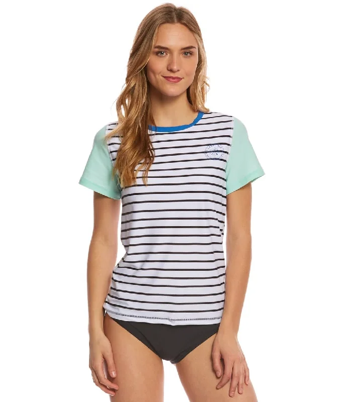 Level Six Women's Coastal Short Sleeve Loose Fitting Surf Tee Black/White Stripes