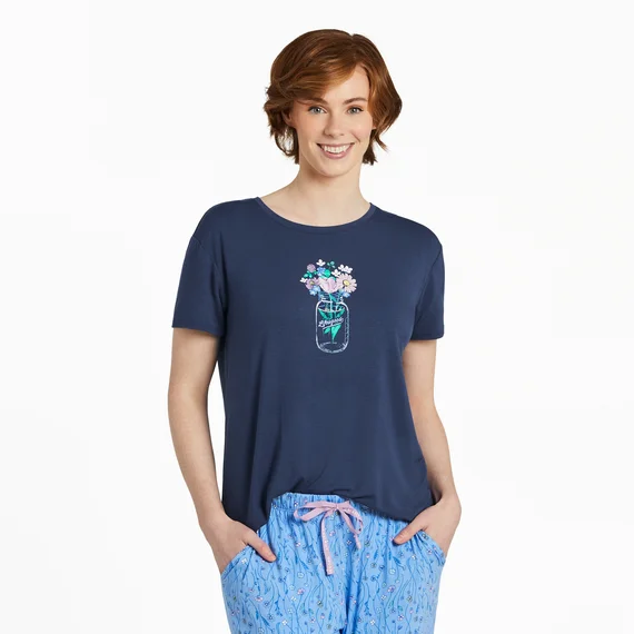 Women's Jar Bouquet Lightweight Sleep Tee - Darkest Blue