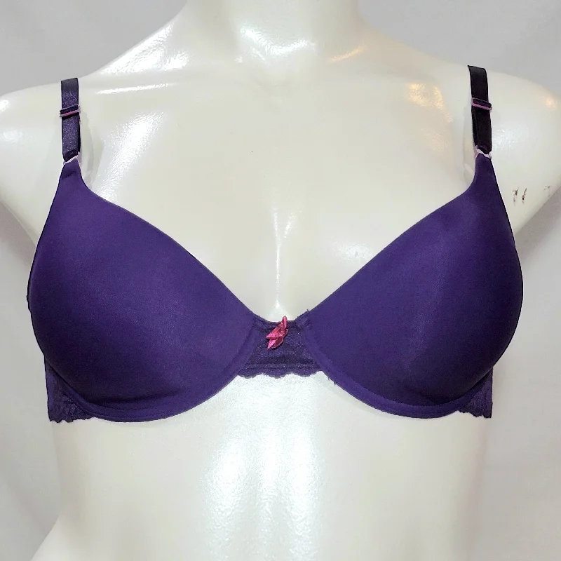 DISCONTINUED Maidenform 7900 7909 One Fabulous Fit Lace Trim T-Shirt UW Bra 36D Purple