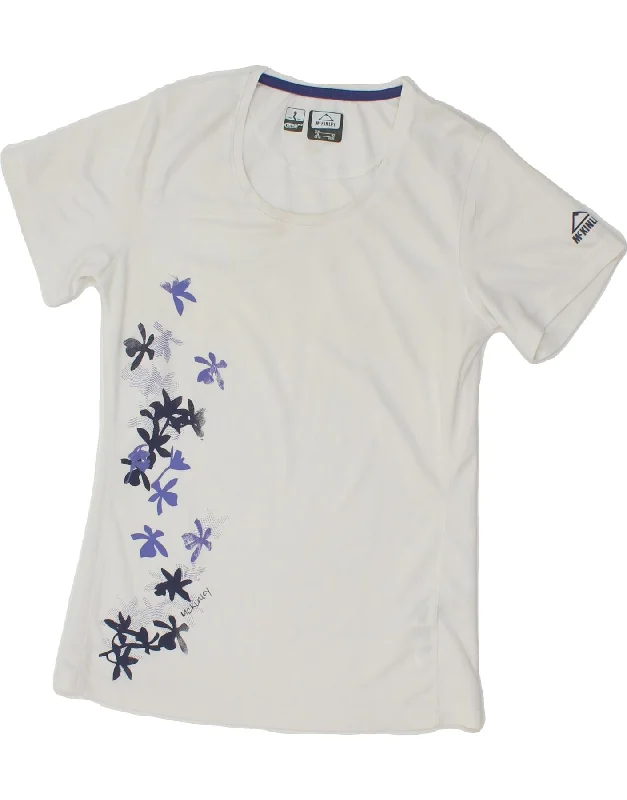 MC KINLEY Womens Graphic T-Shirt Top UK 10 Small White Floral Polyester