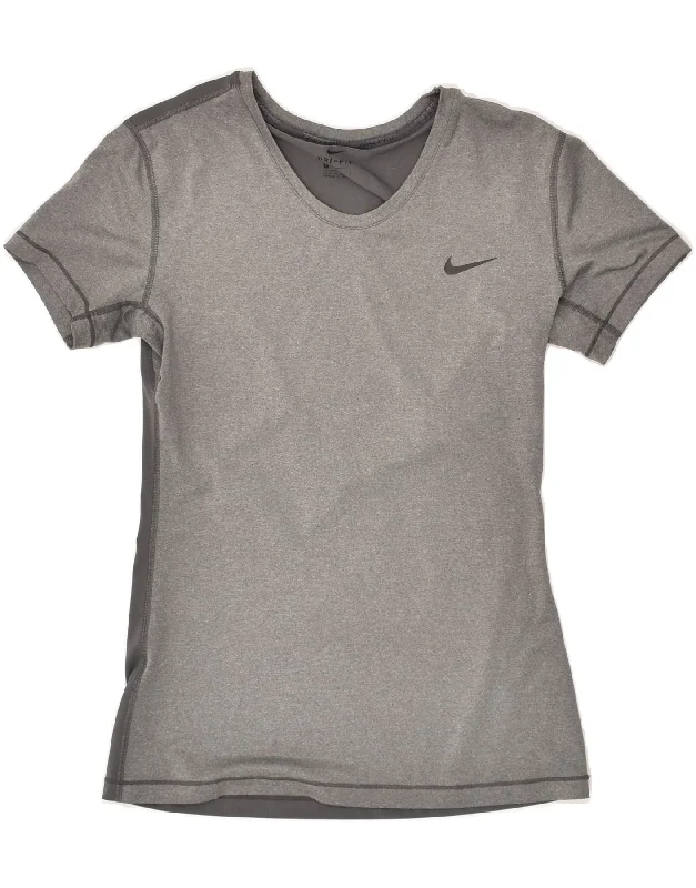 NIKE Womens Dri Fit Graphic T-Shirt Top UK 14 Large Grey Colourblock