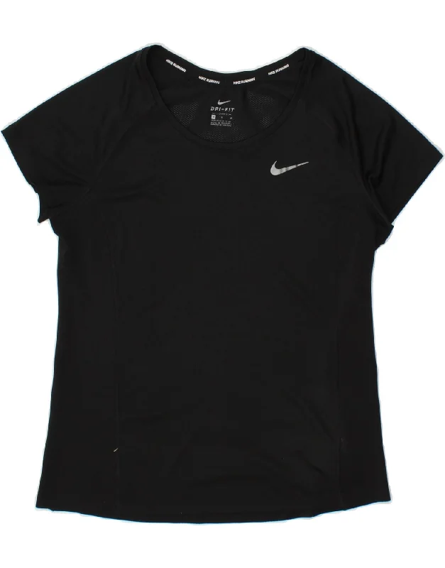 NIKE Womens Dri Fit T-Shirt Top UK 14 Medium Black Polyester