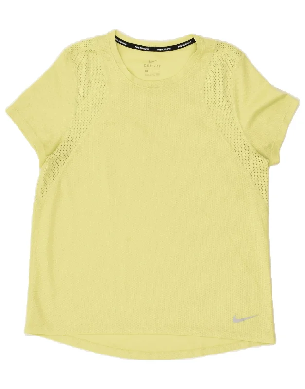 NIKE Womens Dri Fit T-Shirt Top UK 14 Medium Yellow