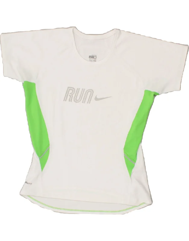 NIKE Womens Running Graphic T-Shirt Top UK 14 Medium White Polyester