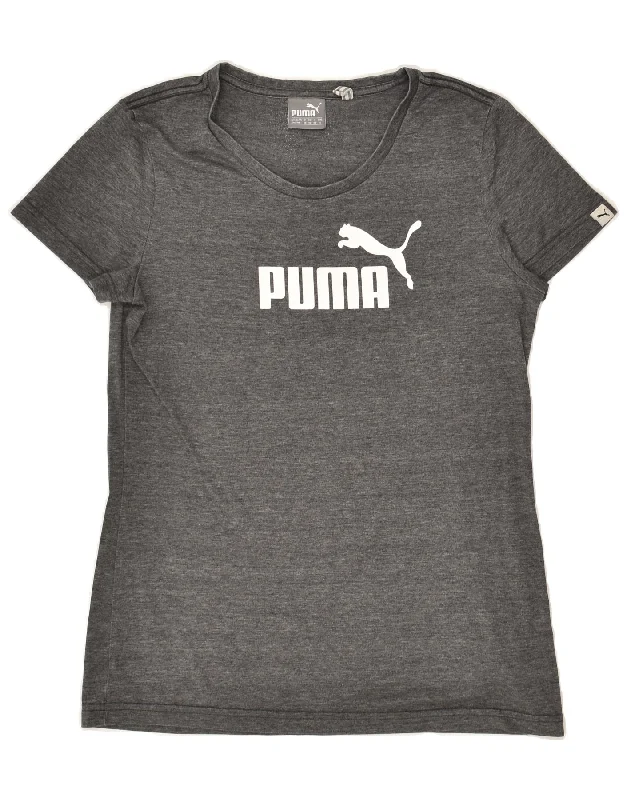 PUMA Womens Graphic T-Shirt Top UK 12 Medium Grey Flecked Polyester