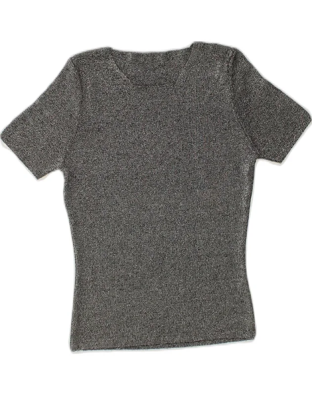 VINTAGE Womens T-Shirt Top UK 12 Medium Grey Flecked Polyester