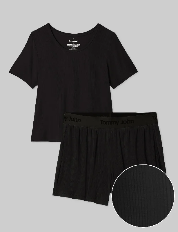 Women's Second Skin Luxe Rib Sleep Tee & Short Set