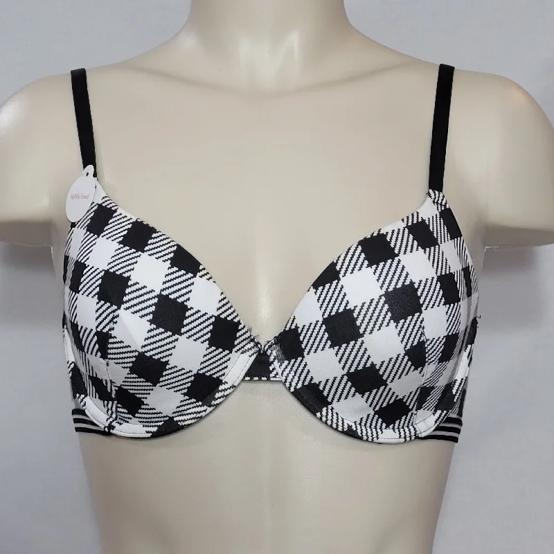 Xhilaration Perfect Cotton T-Shirt Lightly Lined Plunge Underwire Bra 36B Black & White Checks