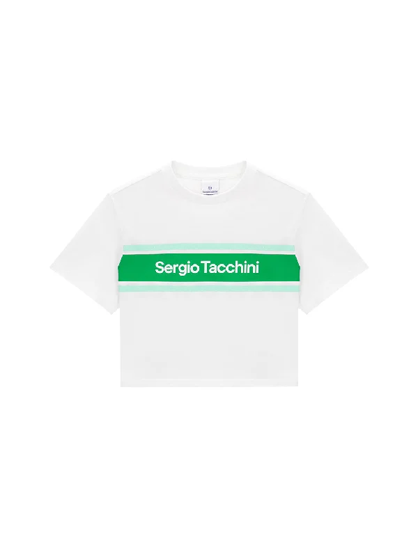 Color Block Crop T-Shirt- Off White/ Green