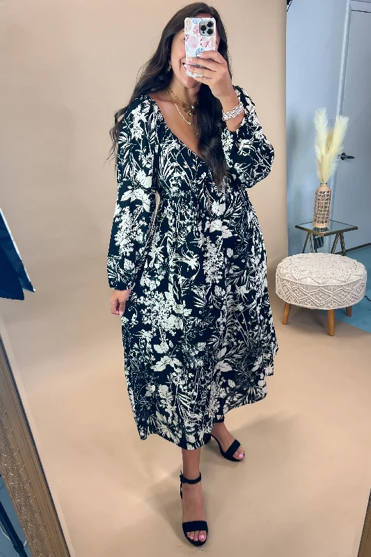 Aria Long Sleeve Black Floral Maxi Dress