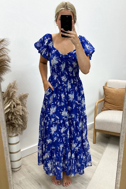 "Beautiful Blossoms" Maxi Dress (Bright Blue)