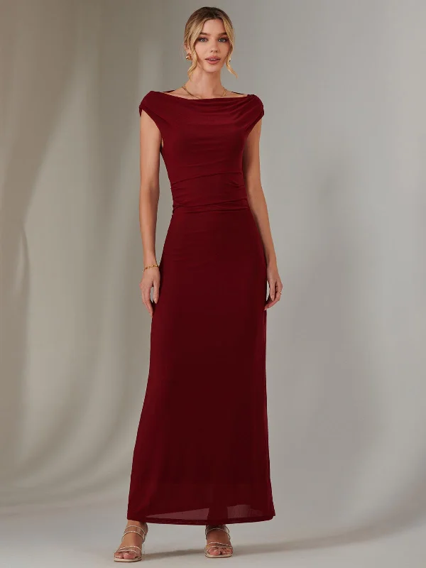 Eva Round Neck Sleeveless Maxi Dress, Burgundy