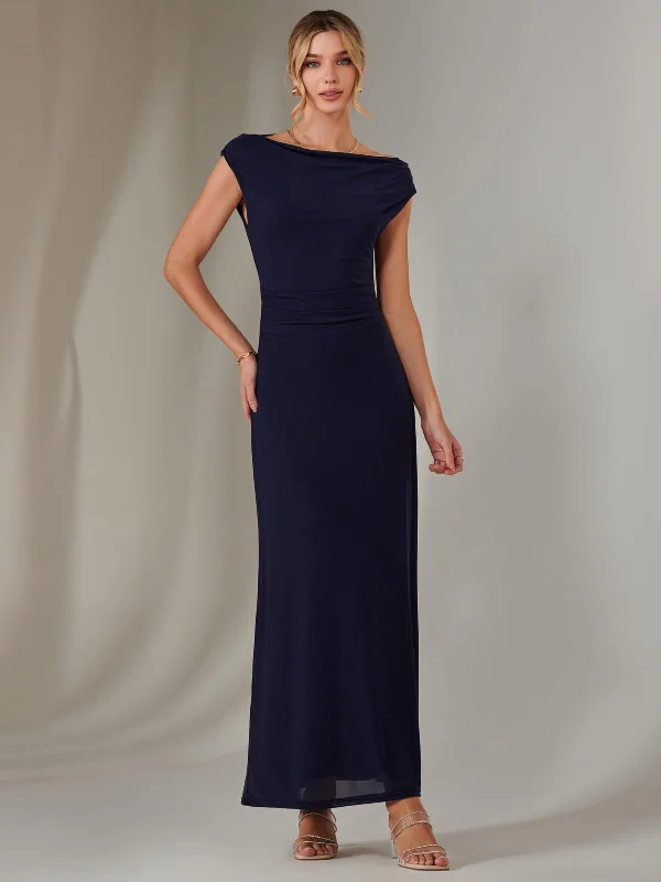 Eva Round Neck Sleeveless Maxi Dress, Navy