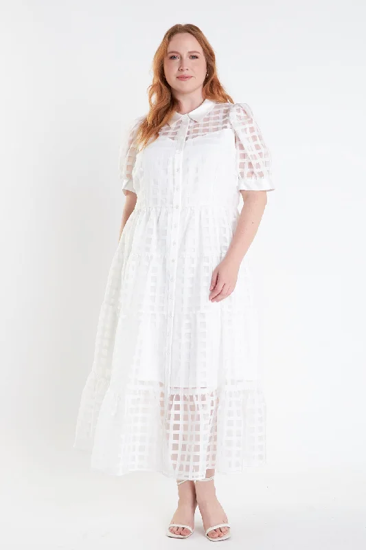 Gridded Organza Tiered Maxi Dress