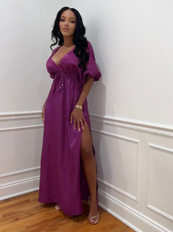 Hazel Slit Maxi Dress (Magenta)