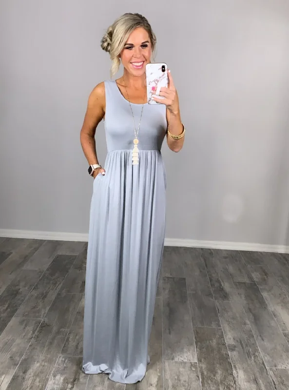 I'll Be By the Pool Maxi Dress - Grey Mist