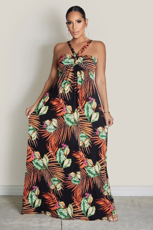 Island Vibes Tropical Print Maxi Dress