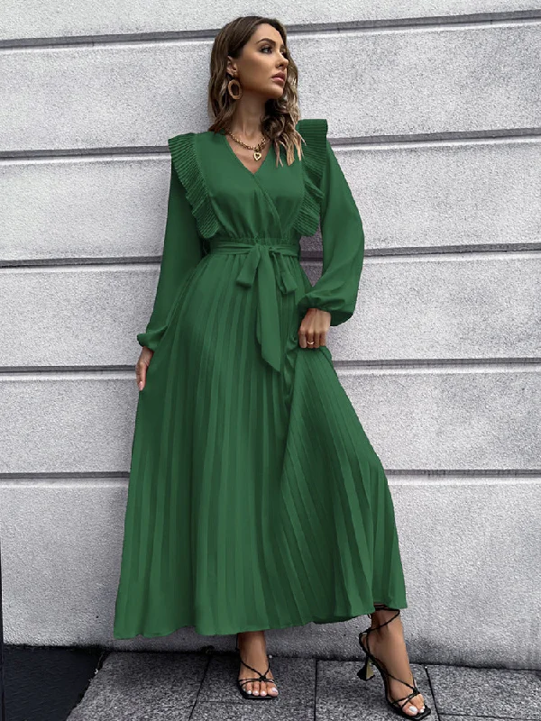 Long Ruffle Sleeve Waist Tie Loose Maxi Dress