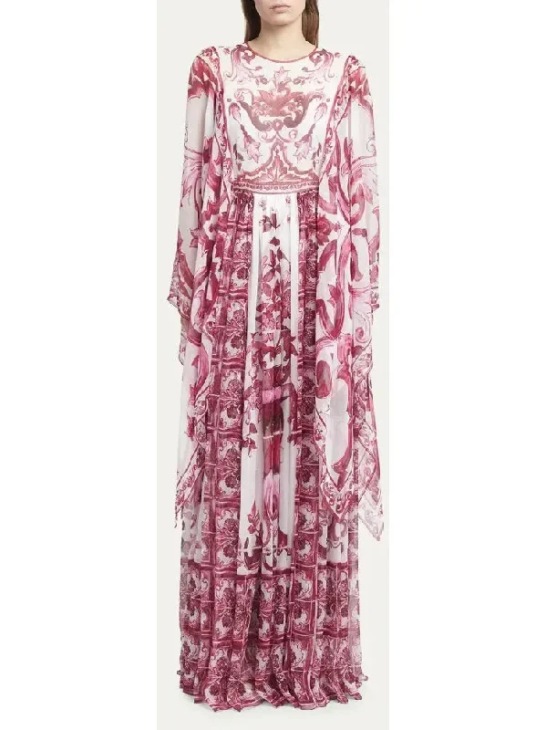 Majolica-Print Silk Maxi Dress