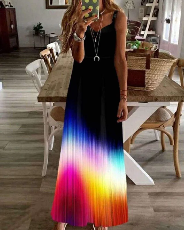 Ombre Colorblock VNeck Sleeveless Maxi Dress