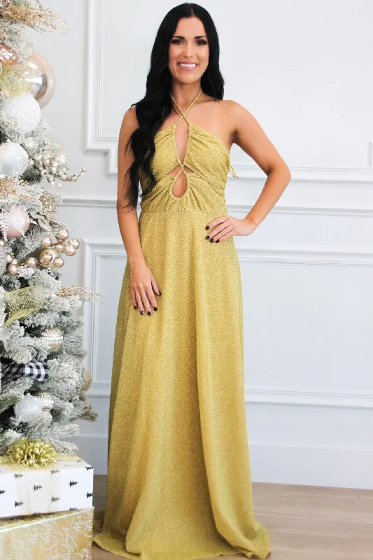 Pandora Shimmer Cutout Maxi Dress: Gold