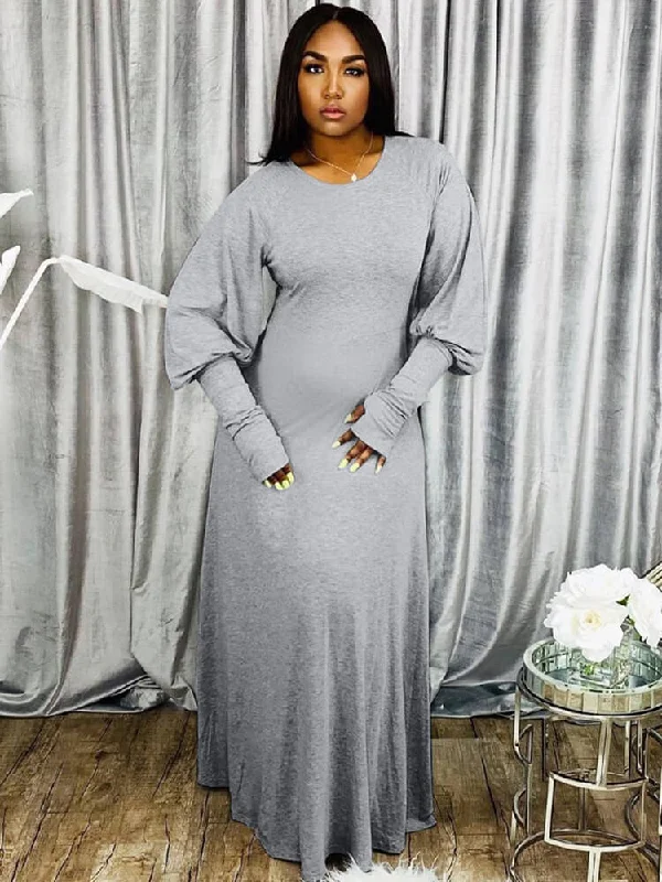 Plus Size Casual Puff Sleeve Maxi Dresses