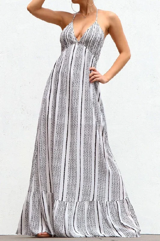 Printed Halter Neck Smock Top Maxi Dress