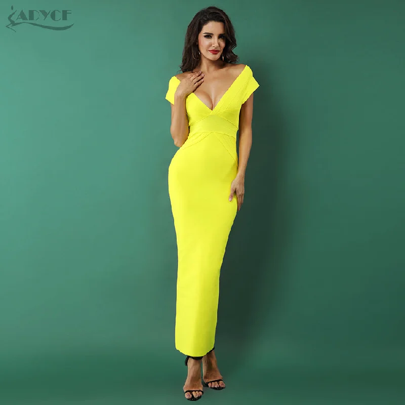 Sexy Yellow Sleeveless  V Neck Woman Maxi Dress