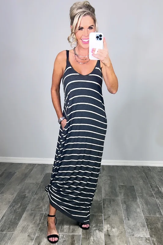 Striped With Pocket Maxi Dress