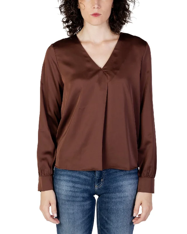 Vila Clothes Brown V-Neck Long Sleeve Blouse