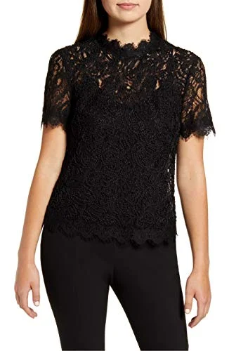 Anne Klein Women's Short Sleeve Lace Blouse (Anne Black, S/A)