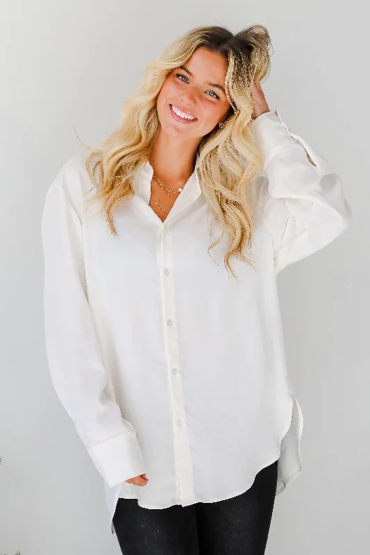 Elegant Sensation Cream Oversized Button-Up Blouse