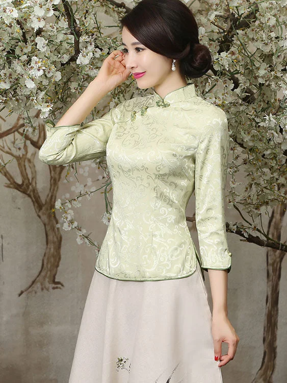 Green White Jacquard Qipao / Cheongsam Blouse