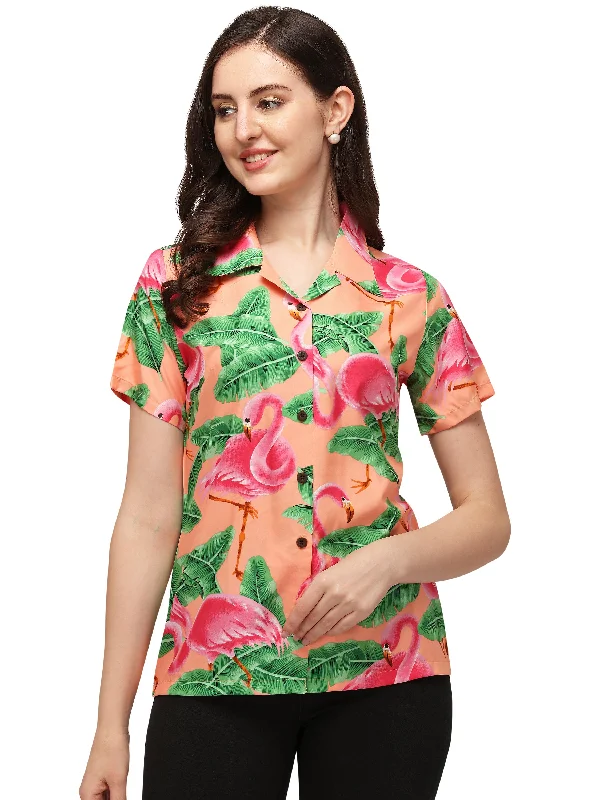 Hawaiian Shirts Womens Big Pink Flamingo Aloha Beach Shirt Blouse