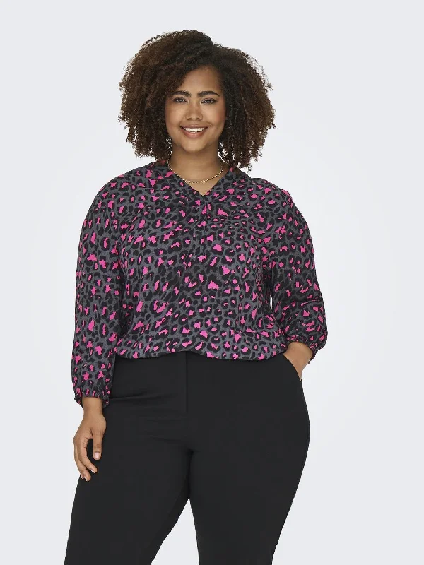 Only Carmakoma Ladies Carbaboost 3/4 Sleeve Regular Fit Plus Size Blouse-PHANTOM