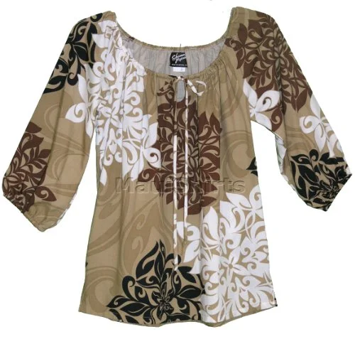 RJC Womens Artistic Hawaiian Flower Peasant Blouse