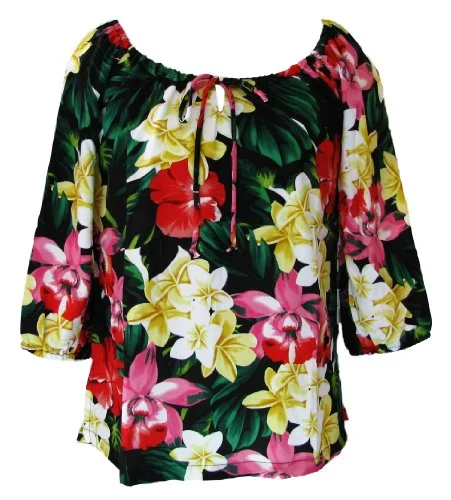 RJC Womens Hawaiian Jungle Flower Peasant Blouse