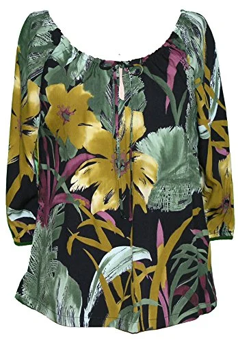 RJC Womens Oriental Watercolor Peasant Blouse